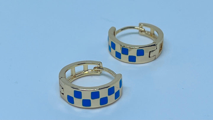 Gold Hoops With Blue Patterns - TGS Worldwide